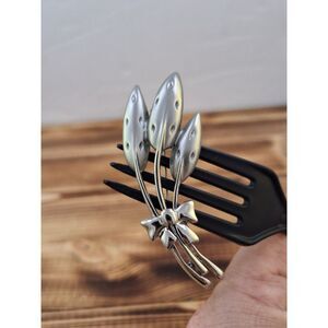 Flower Bud Bouquet‎ With Bow Silver Tone Brooch 2.5" X 1"